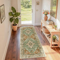 Area Rugs 2'x6' Washable Non-Slip, Floral Vintage Distress Print Pattern Medallion Carpet for Living Room Bedroom Dining Room, Brick Red Rust Neutral Brown Burnt Orange Green