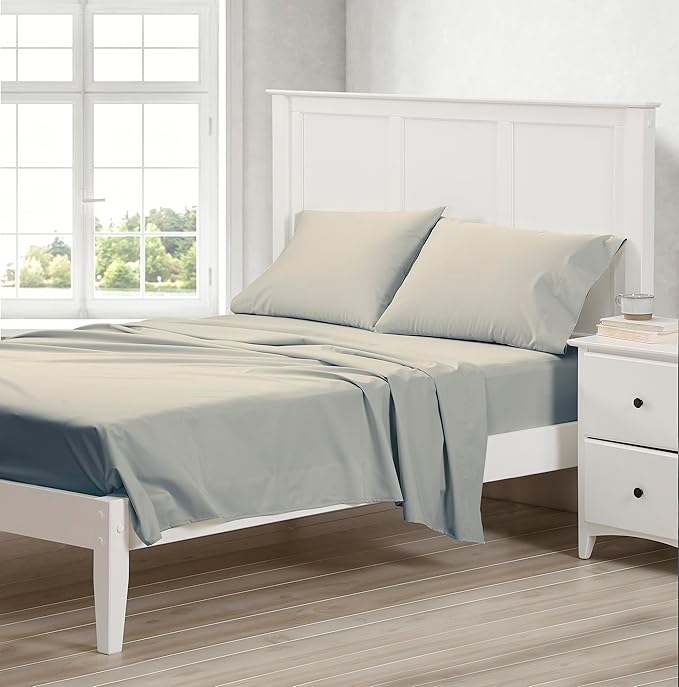 Cuddledown Dreamstead 100% Cotton Bed Sheets Set | 300 Thread Count | Luxurious Sateen Weave | Pure Combed Cotton | Soft | Wrinkle Resistant | 3 Piece Set | Stone | Twin | 39” x 75”