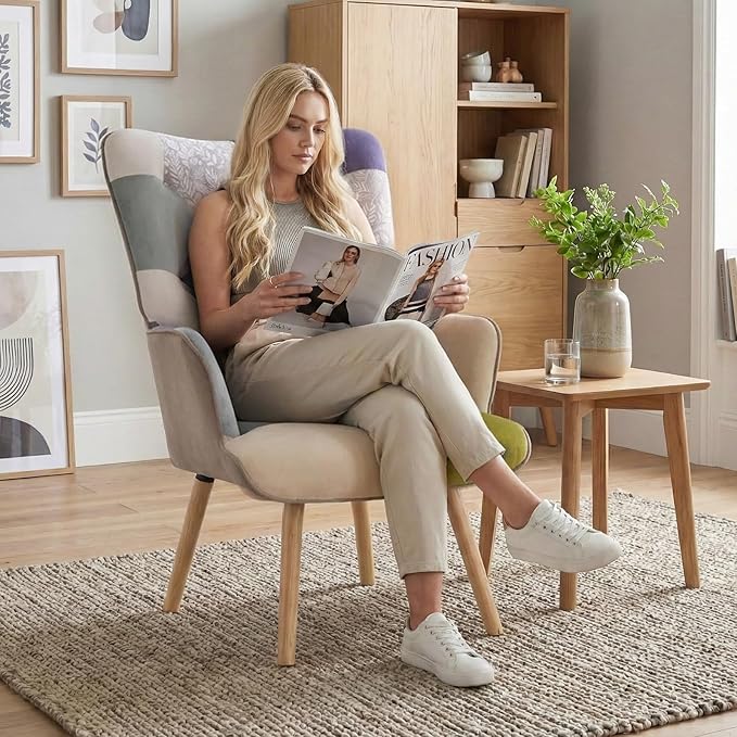 Joysoul Living Room Accent Chair Modern High Back Arm Chair, Houndstooth Pattern Bohemian Style Chairs for Bedroom Waiting Room