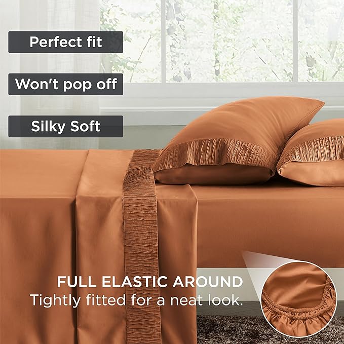 Bedsure King Size Sheets Set - 4 Pieces Soft King Sheets - Breathable & Cooling - Hotel Luxury - Easy Care Polyester Microfiber Bedding for Women, Men, Terracotta