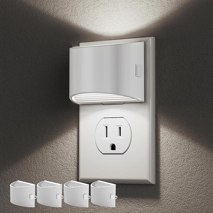 DORESshop LED Night Light[4 Pack], Night Lights Plug into Wall, 3 Level Brightness Adjustable Plug in Night Light, Dusk to Dawn Sensor Nightlights for Adults,Bedroom,Bathroom,Hallway,5000K White Cover