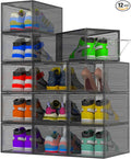 Thicken Hard Clear Shoe Storage Organizer for Closet, 12 Pack Modular Plastic Stackable Shoe Storage Box Organizer, Shoe Sneaker Rack Display Case Containers Bins with Lids, Grey