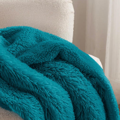 Bedsure GentleSoft Fuzzy Sherpa Faux Fur Twin Blanket Teal Cozy Gifts for Women Men, Soft Fleece Plush Warm Minky Thick Blanket Twin Size for Bed, Couch, Room Dorm Essentials Teal Decor Gifts, 60x80