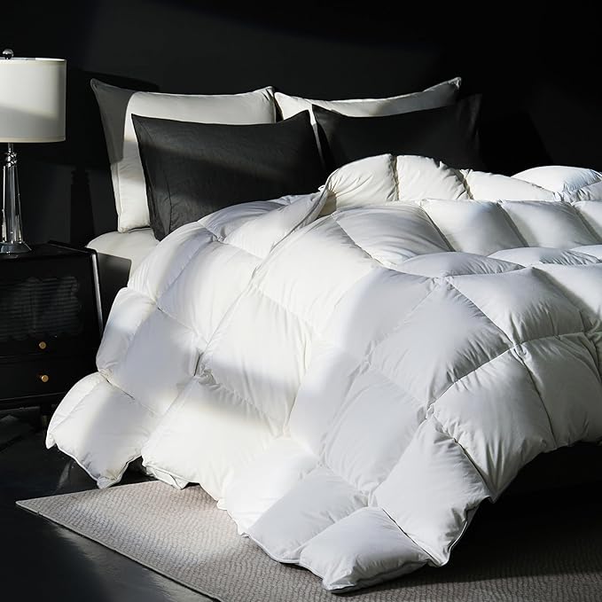 Goose Feather Down Fiber Comforter Full Size, 100% Cotton Cover Ultra Soft Fluffy Duvet Insert Full, All Season Luxurious Hotel Bedding Comforter, White 82"x86"