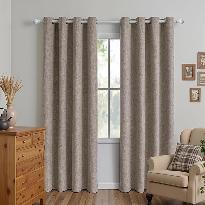 100% Blackout Curtains 72 Inch Length 2 Panels Set, Black Out Curtains for Living Room, Linen Thermal Insulated Grommet Drapes Bedroom Luxury Decor Privacy(37W × 72L inch, Linen)