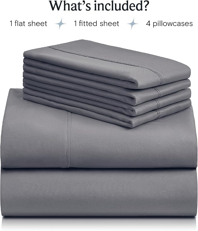 LuxClub 4 PC Extra Deep Pocket Full Sheet Set, Wrinkle Free Cooling Bed Sheets Hotel Bedding for Women, Men, Kids & Teens, Includes 1 Fitted Sheet, 1 Flat Sheet and 2 Pillowcases- Light Grey