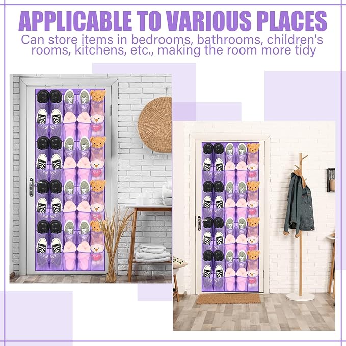 Windyun 40 Large over the Door Hanging Shoe Organizer Purple Mesh Pockets Shoe Rack for Closet Behind Door Hanger Storage Holder Nonslip for Cruise Essentials, Dorm Room Storage, Utility Room
