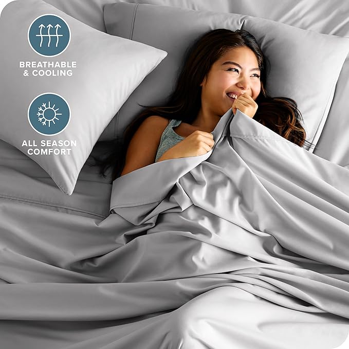 Bare Home Hotel Luxury King Sheet Set, Extra Soft - 6 Piece Set - Deep Pockets - Easy Fit - Cooling & Breathable - Wrinkle, Fade, Stain Resistant - Includes 4 Pillowcases (King, Light Grey)
