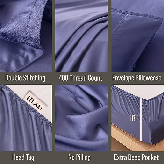 Bella Coterie 6 Piece Luxury Bamboo Viscose Split Top King Size Sheet Set | 34" Split for Adjustable Beds | 100% Organically Grown| Cooling | 18” Deep Pocket | 4 Pillowcases [Twilight Blue]