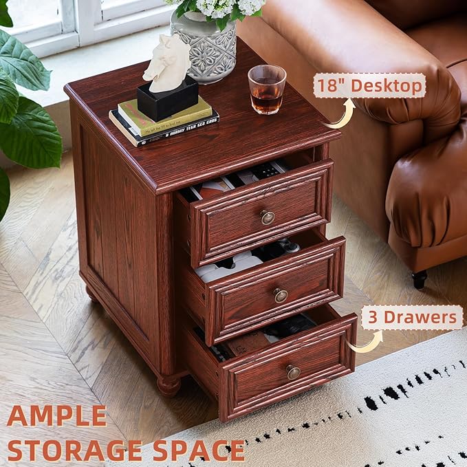 Farmhouse Dressers & Night Stand Set of 4, Wood 54" Wide 6 Drawer Dresser & 45" Tall Chest of Drawers, 18" Roman Column Nightstand Set of 2, Bedroom Furniture Dresser Sets for Home Living Room Hallway