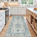 Area Rugs 3'x6' Washable Non-Slip, Floral Vintage Distress Print Pattern Medallion Carpet for Living Room Bedroom Dining Room, Light Blue Navy Beige Gray White