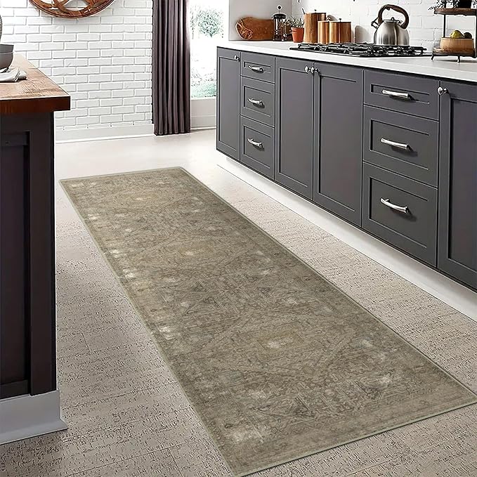 vivorug Runner Rug 2'x8' Vintage Washable Non-Slip Runners for Hallways Kitchen Entryway Laundry Room Carpet Hallway Runner Olive