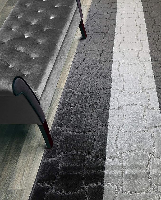 Custom Length Hallway Runner Rug,Slip Resistant,Puzzle Anthracite, 26 Inch X 32 feet, Sold and Priced Per Foot