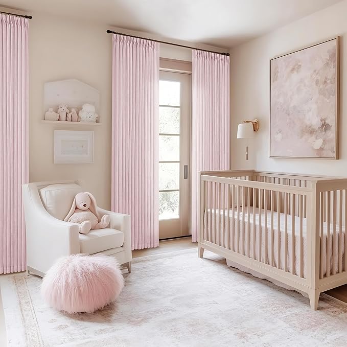 Light Pink Linen Pinch Pleat Curtains 84 Inch Length 2 Panels for Girls Bedroom Nursery Soft Thick Linen Window Drapes Semi Sheer Light Filtering Pleated for Kids Living Room Blush Dusty Pink Decor
