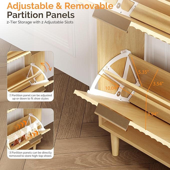 VINGLI Fluted Shoe Storage Cabinet for Entryway with 3 Flip Drawers, Narrow Shoe Organizer with Fluted Panel, Freestanding Wood Hidden Shoe Cabinet for Foyer, Hallway (Oak, 3 Flip Drawers)