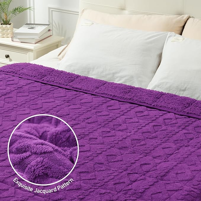 Wemore Weighted Blanket for Adults Twin Size 12 lbs, Dual Sided Soft Fuzzy Jacquard Sherpa Weighted Blankets Throw, Cozy Fluffy Knitted Heavy Blanket for Couch Bed, Dark Purple, 48 x 72 inches