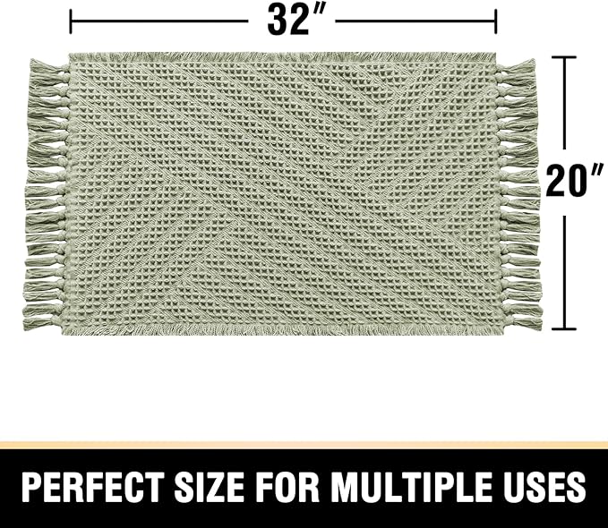 H.VERSAILTEX Waffle Bath Mat Super Absorbent Boho Bath Mat Non Slip Bath Rugs for Bathroom Floor Machine Washable Dry Fast Bathroom Rugs with Handmade Tassels, 20" x 32", Sage