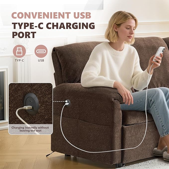 VINGLI Convertible Sofa Bed Couches for Living Room, Sleeper Sofa with Pull Out Couch Bed, Cloud-Like Plush Fleece L-Shape Sectional Couch with Storage Chaise, USB Charging, Side Pockets (Dark Brown)
