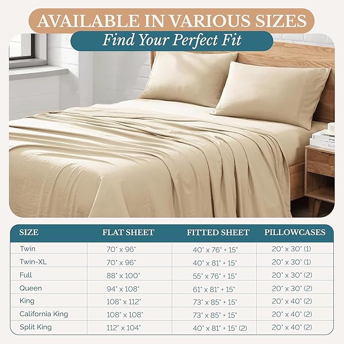 Casa Platino Queen Sheets Set, Ultra Soft Brushed Microfiber Queen Bedding, 4 Piece Pre-Washed Bed Sheet Set with Deep Pockets, Lightweight & Breathable Cooling Sheets Queen Size– Linen