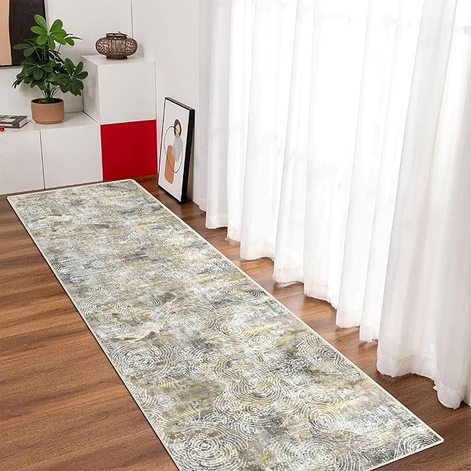 Runner Rug 2'x7' Abstract Washable Non-Slip Runners for Hallways Kitchen Entryway Laundry Room Modern Carpet Hallway Runner Mustard