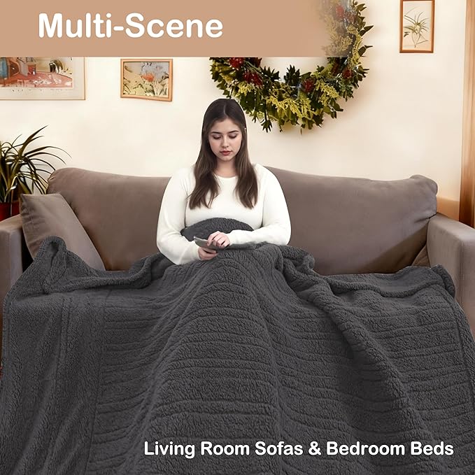 Electric Heated Blanket 6 Heating Settings & 1-10H Auto Off Full 72×84 Double Sided Plush Sherpa Ultra-Soft Warm Thick, Machine Washable, Fast Heating, Home Office Dark Gray