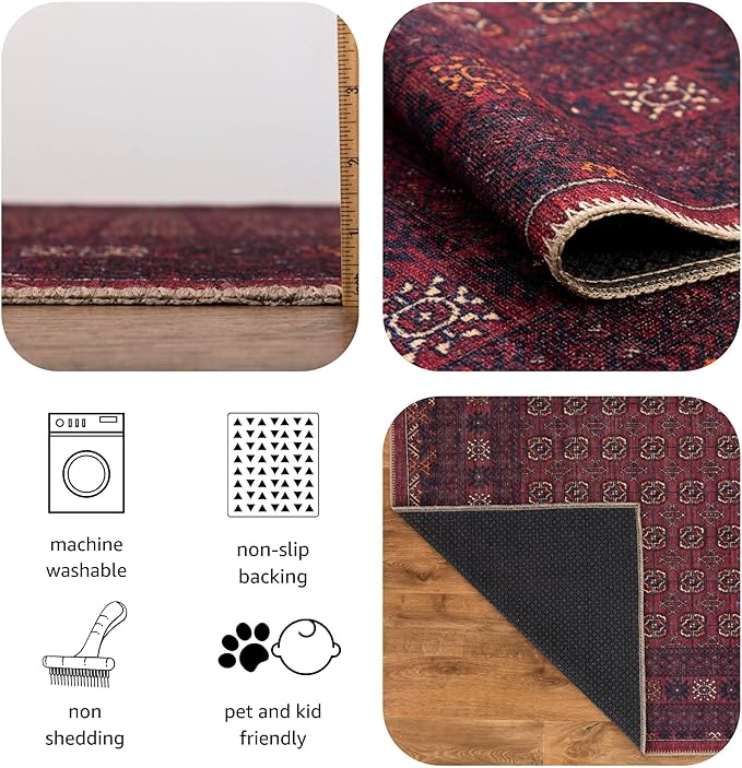 Keen Home Design 2x10 Rug - Machine Washable Runner with Non-Slip Backing, Ideal for Hallway, Entryway, Kitchen, Laundry Room - Vintage, Easy Clean, Durable, Low Pile Rug - (2'6" x 10')
