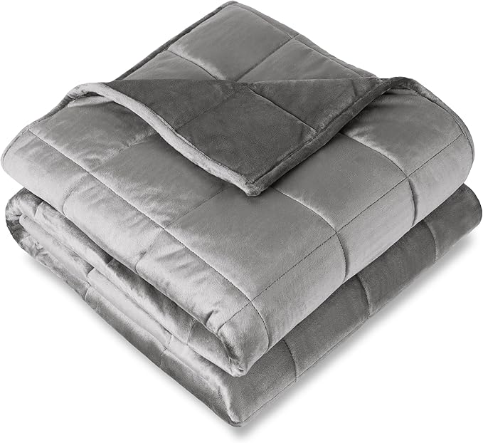 Bare Home Weighted Blanket Full or Queen Size 12lb (48"x72") for Adults - Minky Fleece - Premium Heavy Blanket Nontoxic Glass Beads (Light Grey, 48"x72")