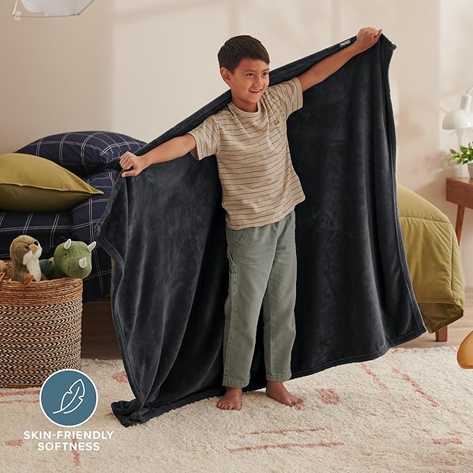 Bare Home Fleece Blanket - Kid Size - Ultra-Soft Lightweight for Bed, Sofa, and Couch - Luxury Microplush - Cozy Warm Blanket (Kid, Black)