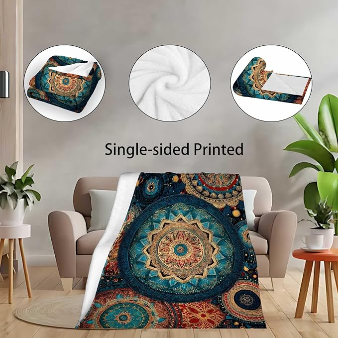 Bohemian Mandala 60"x80" Throw Blanket for Sofa & Bed | Artistic Home Decor, Machine - Washable | Stylish Gift for All Ages