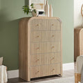T4TREAM Fluted Dresser with 5 Drawers, 48" Tall Modern Chest of Drawers with Thickened Curved Profile Design, Wood Closet Clothes Storage Organizer for Bedroom, Living Room, Hallway, Natural Oak