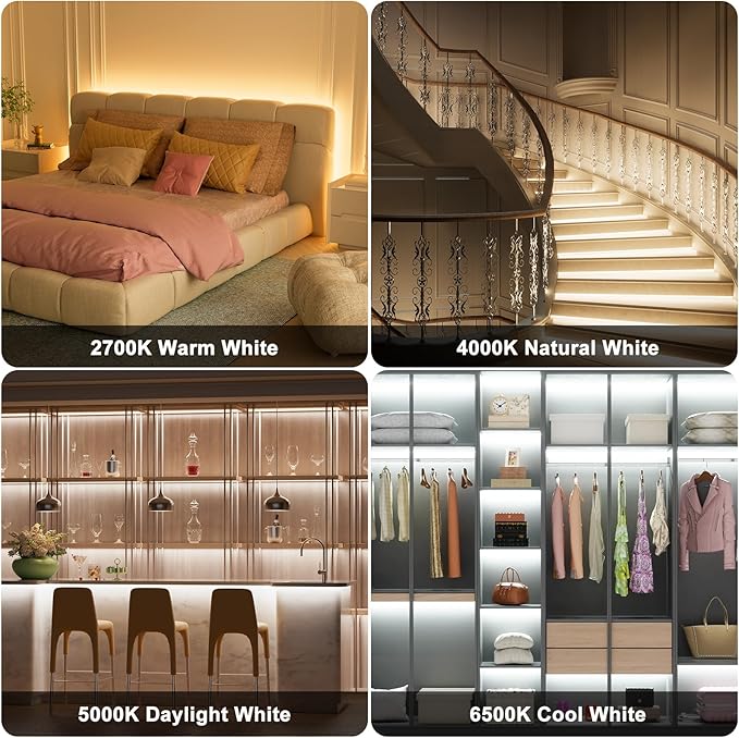 PAUTIX COB LED Strip Light White CCT Tunable 32.8ft/10m,UL-Listed 6400LEDs Dimmable 2700K-6500K CRI90+ 24V LED Tape Light Kit with APP Control/Music Mode,for Under Cabinet Bedroom Kitchen DIY Lighting