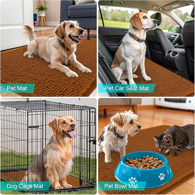 OLANLY Dog Door Mat for Muddy Paws 30x20, Absorbs Moisture and Dirt, Absorbent Non-Slip Washable Doormat, Quick Dry Chenille Mud Mat for Dogs, Entry Indoor Entryway Carpet for Inside Floor, Ochre
