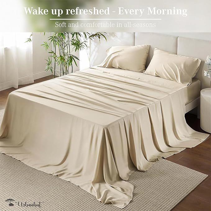 URBANHUT 800 Thread Count 100% Cotton Full Size Sheets, Luxury 4 Piece Full Bedsheets, Hotel Sheets Sateen Finish - Better Than Egyptian, 16" Elasticized Deep Pocket - Ivory