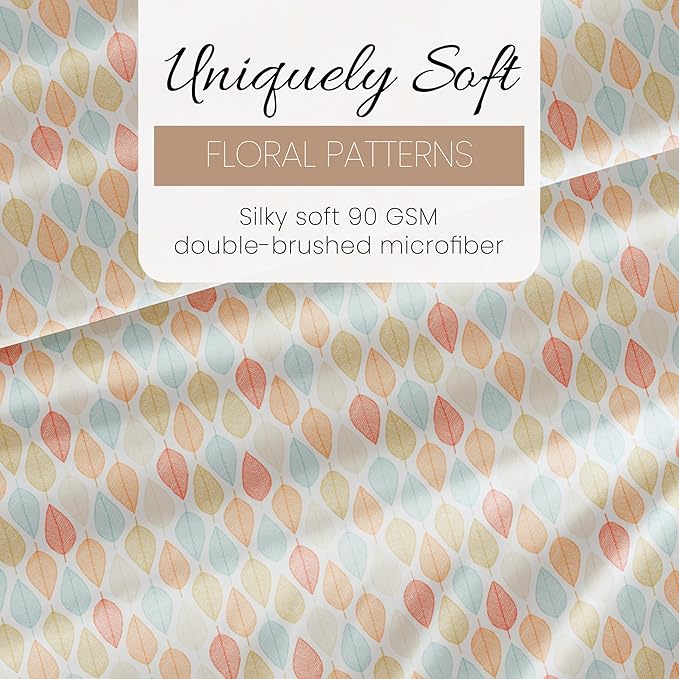 Linen Market Patterned Microfiber Queen Sheet Set 4 Piece – Oeko-TEX Certified Ultra Soft & Wrinkle-Free - 16" Deep Pocket Sheets - Easy Care Queen Size - Fall Foliage Yellow