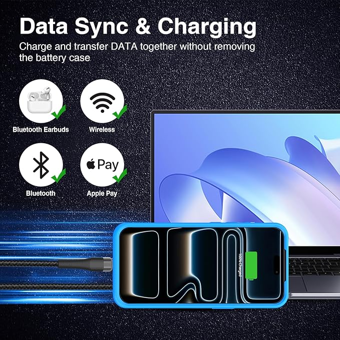 GIN FOXI Battery Case for iPhone 17 Pro, Charging Case Charger 8500mAh Ultra-Slim Lightweight Powerful Battery Pack 15W Fast Rechargeable Anti-Fall TPU Juice Box for iPhone 17 Pro (6.3") Blue