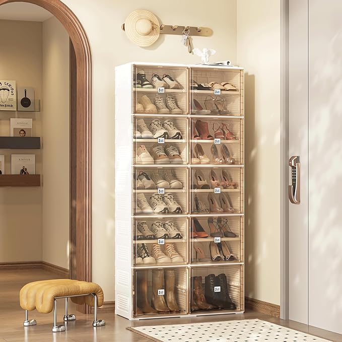 ANTBOX Portable Shoe Rack Organizer for Closet Entryway, Stackable Sneaker Storage Shoe Cabinet with Magnetic Clear Door, Large Plastic Storage containers Bins with Lids 9 Tiers 36 Pairs