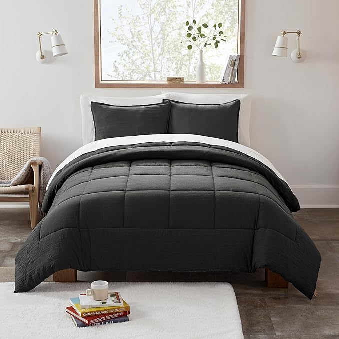 UGG King Size Comforter Set with 2 Pillow Shams Lightweight Down Alternative Comforter King Size Blanket Reversible Cozy Warm All Season Washable Hypoallergenic Bedding Set, Charcoal Grey (Leonora)
