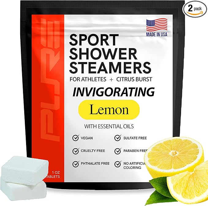 Sport Shower Steamers - Made in USA with Natural Lemon Essential Oil, Aromatherapy, Stress and Sinus Relief, Muscle Recovery for Athletes, Best Christmas Stocking Stuffers for Runners