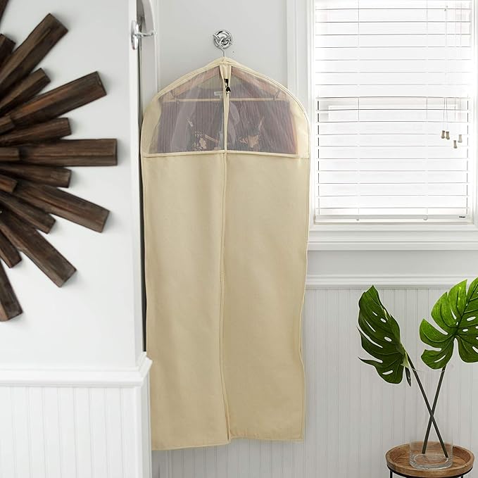 Household Essentials 3392-1 Cedarline Collection Hanging Garment Bag | Dress and Suit Protector | Natural Cotton Canvas,Off-White