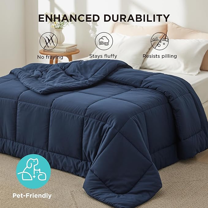 Bedsure Comforter Duvet Insert - Quilted Comforters Oversize Queen, All Season Duvet, GentleSoft Down Alternative Bedding, with 8 Tabs, Gifts for Women/Men, Navy Blue, Oversize Queen 98 x 98 Inches