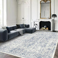 8x10 Area Rugs for Living Room, Non-Slip Backing Washable Rug 8x10, Blue Large Area Rug Soft Carpet for Bedroom Dining Room, Vintage Floral, Easy Clean, Durable, Low Pile Rug Under Table