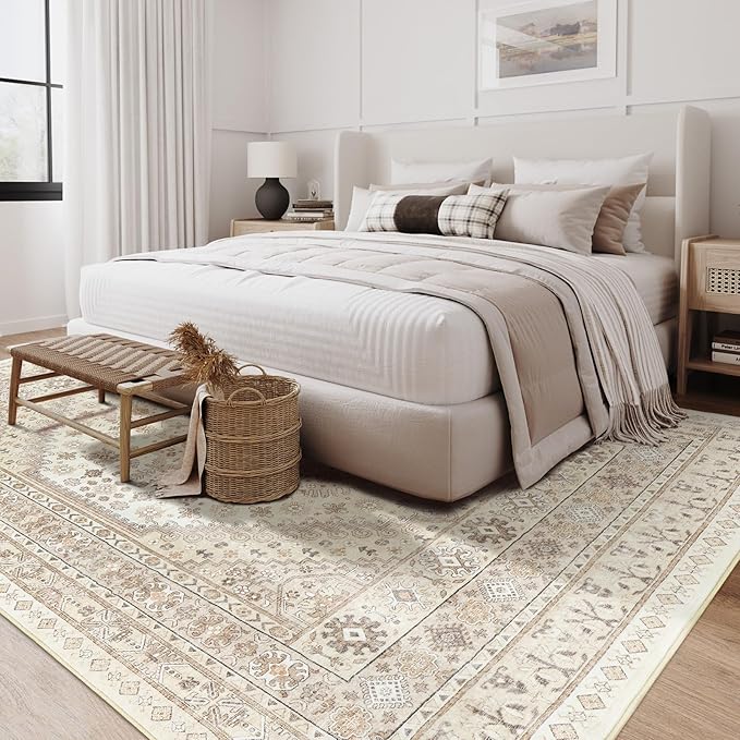 zesthome 9x12 Area Rugs,Stain Resistant Washable Rug,Ultra-Thin Rugs for Living Room,Bedroom,Non-Slip Backing Home Decor Large Area Rug (Cream/Beige,9'x12')