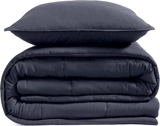 UGG Twin/XL Twin Comforter Set with 1 Pillow Sham, Lightweight Down Alternative Blanket, All Season, Washable & Hypoallergenic Bedding Set for College Apartment or Dorm Essentials, Navy Blue (Lenora)