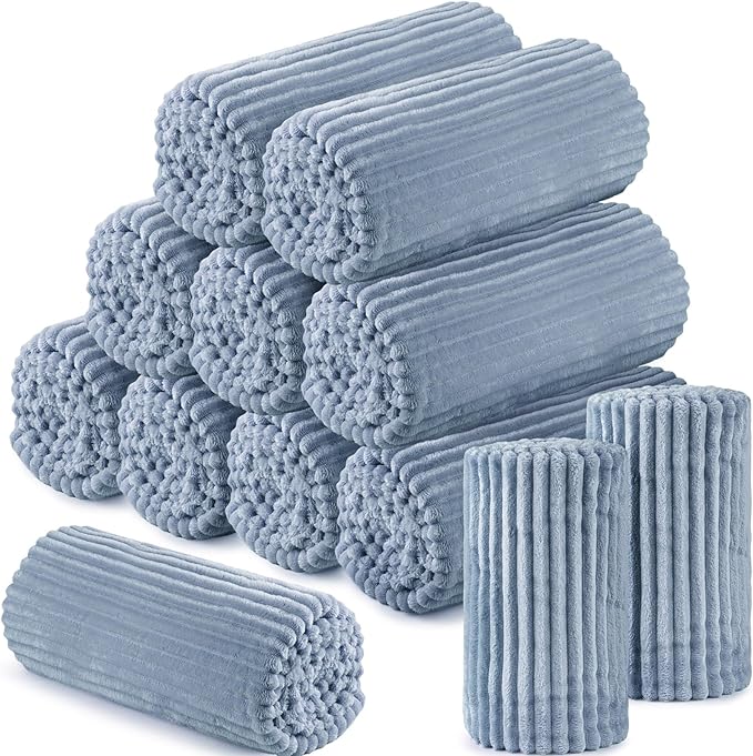 Buryeah 12 Pcs Flannel Throw Blanket Bulk 50 x 60 in Sleepover Blanket Outdoor Wedding Throw Lightweight, Oeko-tex Standard 100 Certified for Sofa Homeless Gifts (Dusty Blue)