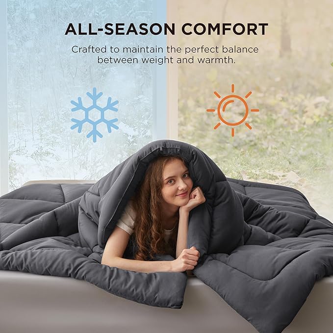 Bedsure Comforter Duvet Insert - Quilted Comforters Cal King Size, All Season Duvet, GentleSoft Down Alternative Bedding, with 8 Tabs, Gifts for Women/Men, Grey, California King 96 X 102 Inches