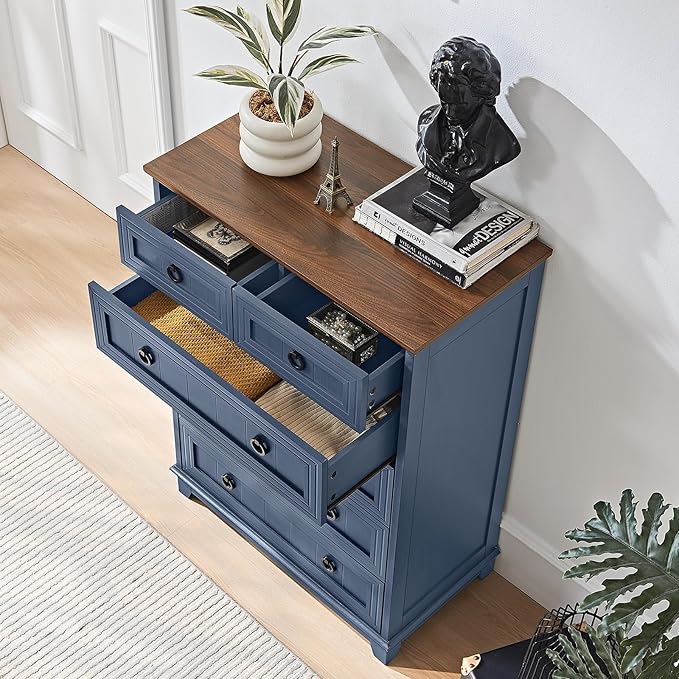 Farmhouse 6 Drawer Dresser for Bedroom, 41" Tall Small Dressers & Chest of Drawers, Rustic Wood Dresser with Metal Handle, Storage Organizer Closet for Living Room, Hallway, Entryway