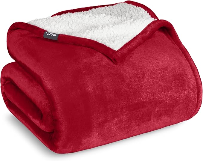 Bare Home Sherpa Fleece Blanket - King Size - Blanket for Bed, Sofa, and Couch - Warm & Lightweight - Fluffy & Soft - Reversible (King, Red)