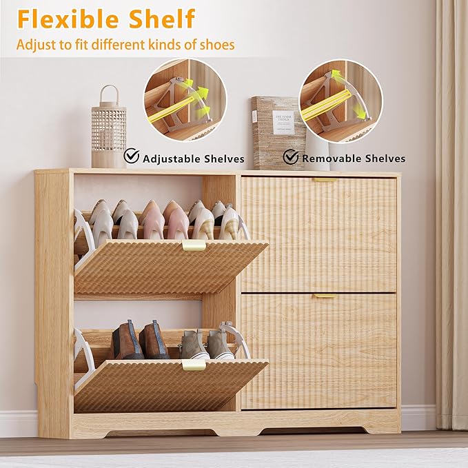 Large Shoe Cabinet for Entryway, Shoe Rack Cabinet with 4 Flip Drawer and Adjustable Shelves for Small Apartment, Foyer