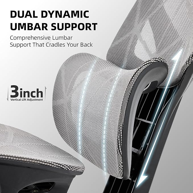 Office Chair with 3D Adjustable Lumbar Support,Ergonomic Computer Chair,Adjustable Headrest and Armrests, 400lbs Capacity,Tilt-Swivel,Premium Mesh Desk Chair for Office,Home & Gaming (Grey)