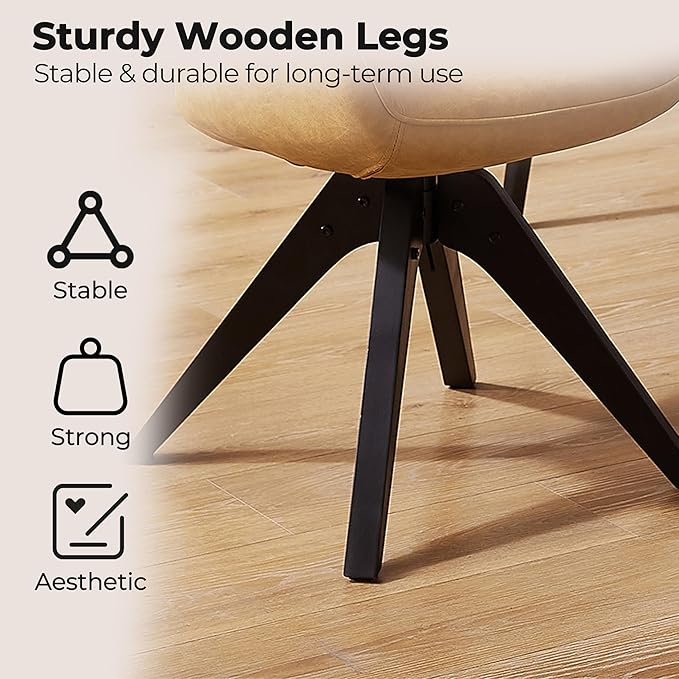 Zouron Mid Century Modern Accent Chair with Black Oak Wood Legs, Upholstered Swivel Chair No Wheels, Side Accent Armchair Vanity Chair for Small Space Home Office Living Room Bedroom, Yellow Brown